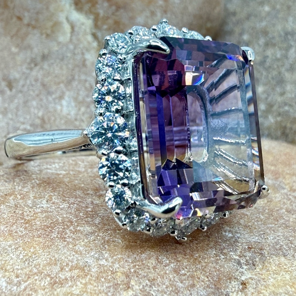 10.6ctw Ametrine Moissanite Halo Ring 925 Sz 5 Statement Ring Cocktail Luxury - Picture 16 of 16